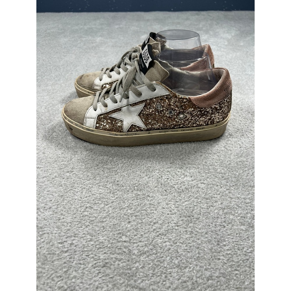 Golden Goose Stardan Hi Star Gold Glitter Leather Platform Sneakers Womens EU 40